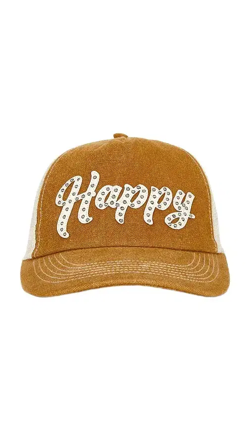 Happy Caps Leather Studded Script Meshback