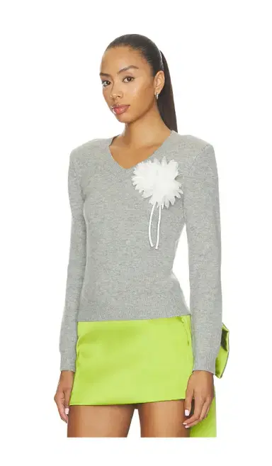 Self-Portrait Grey Flower Wool Jumper | Thumbnail 3