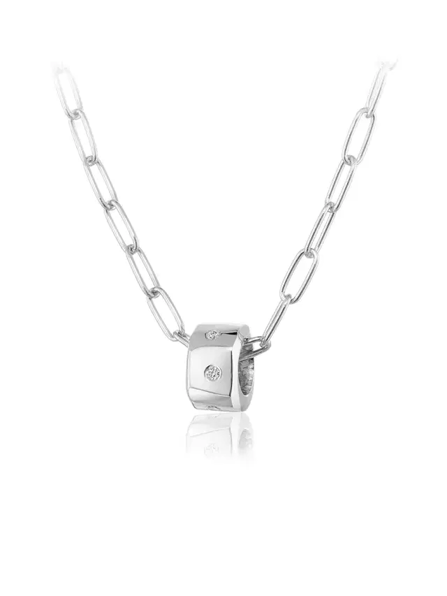 aligrace Sterling Silver Rounded Paperlink Chain with Wide Diamond Bead