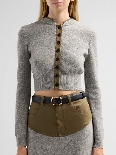 Self-Portrait Women's Grey Contrast Placket Cardigan | Thumbnail 5 Self-Portrait Women's Grey Contrast Placket Cardigan | Thumbnail 5