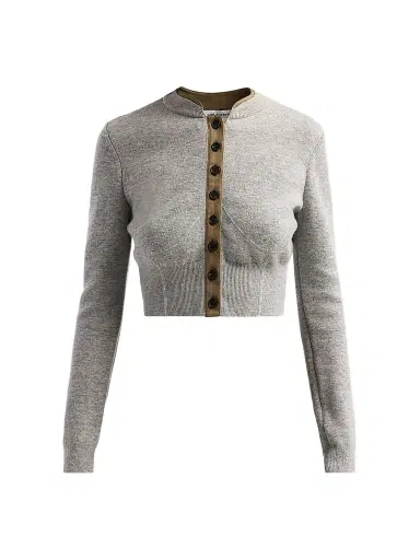 Self-Portrait Women's Grey Contrast Placket Cardigan | Thumbnail 1 Self-Portrait Women's Grey Contrast Placket Cardigan | Thumbnail 1