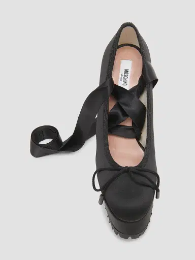MOSCHINO Women's Ballerina Satin 145MM Platform Pumps - Black | Thumbnail 4 MOSCHINO Women's Ballerina Satin 145MM Platform Pumps - Black | Thumbnail 4