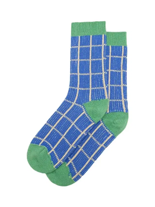 Guest In Residence Women's The Checker Cashmere Soft Socks - Reservoir Combo