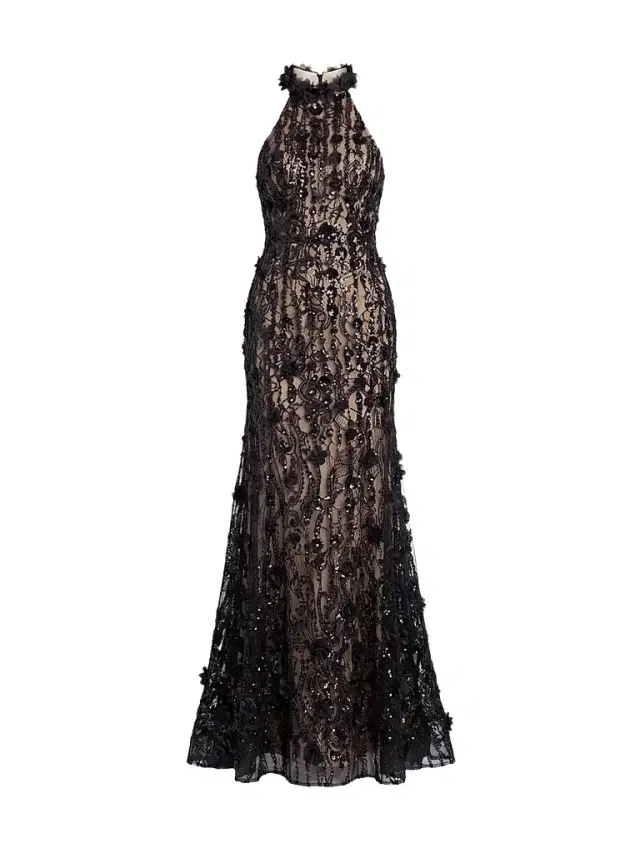 Mac Duggal Women's Beaded Lace Sleeveless Mermaid Gown - Black Beige