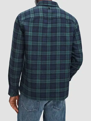 rag & bone Men's Plaid Cotton Flannel Shirt Jacket - Blue Green - Size Large | Thumbnail 3