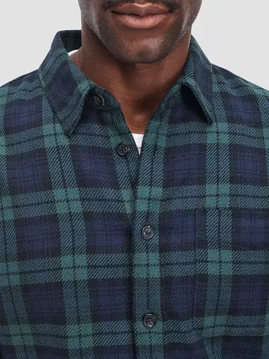 rag & bone Men's Plaid Cotton Flannel Shirt Jacket - Blue Green - Size Large | Thumbnail 4