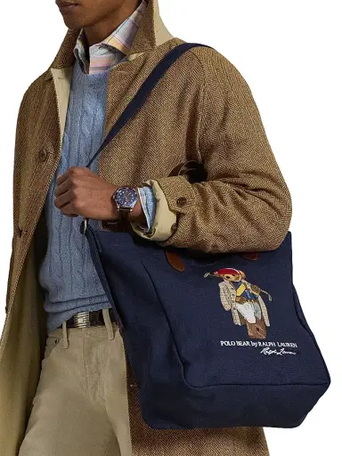 Polo Ralph Lauren Men's Embroidered Polo Bear Cotton Canvas Tote Bag - Newport Navy | Thumbnail 2