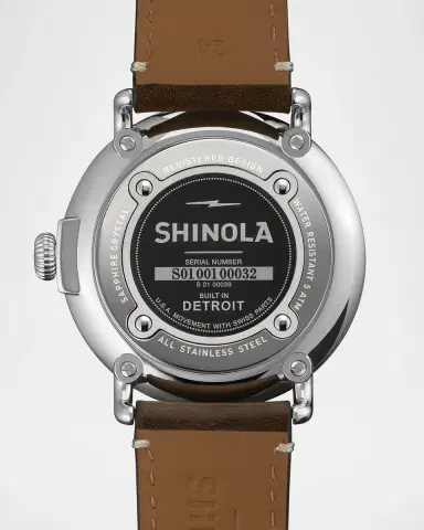 Shinola Men's 47mm Runwell Men's Watch, Cream/Dark Brown | Thumbnail 3