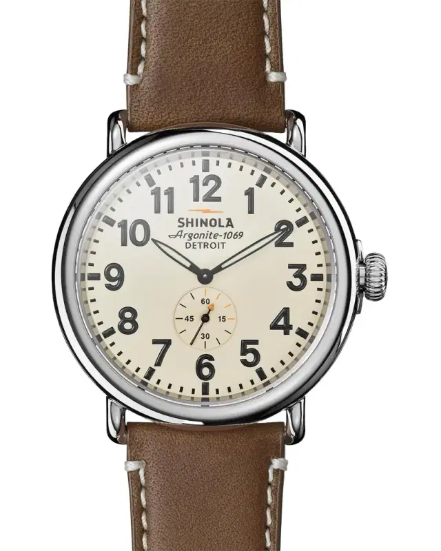 Shinola Men's 47mm Runwell Men's Watch, Cream/Dark Brown