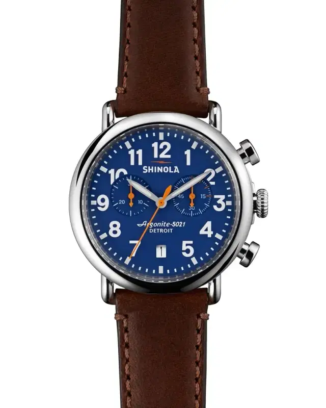 Shinola 41mm Runwell Chrono Watch, Dark Brown/Blue