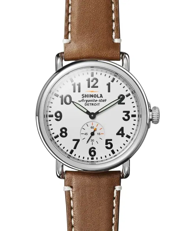 Shinola 47mm Runwell Watch, White/Brown