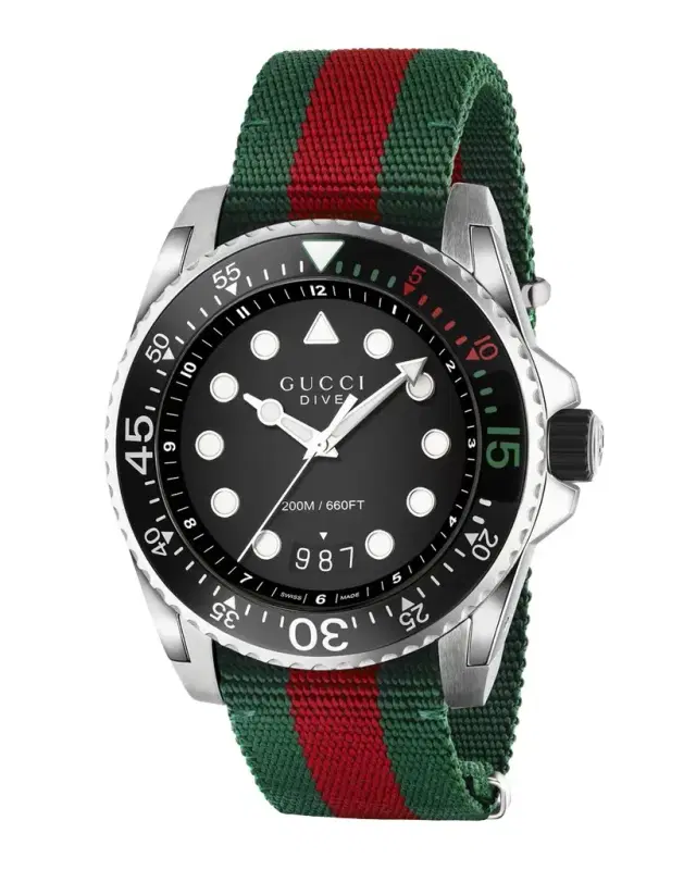 Gucci 45mm Dive Watch w/ Nylon Web Strap