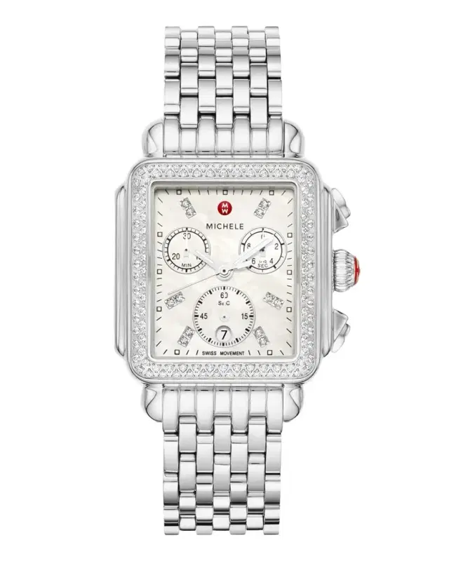 Michele Deco 18mm Stainless Steel Diamond Bracelet Watch