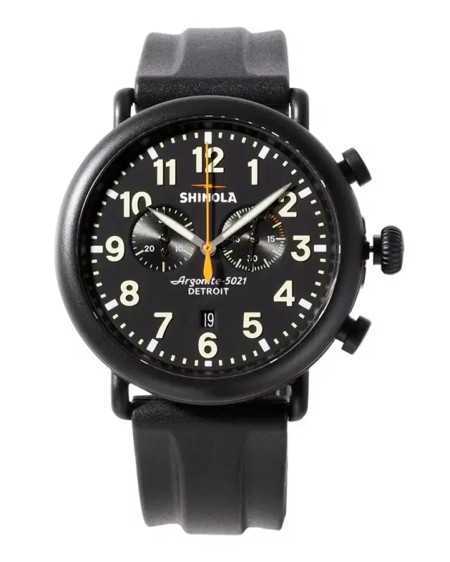 Shinola Men's 47mm Runwell 2-Eye Chrono Rubber Watch