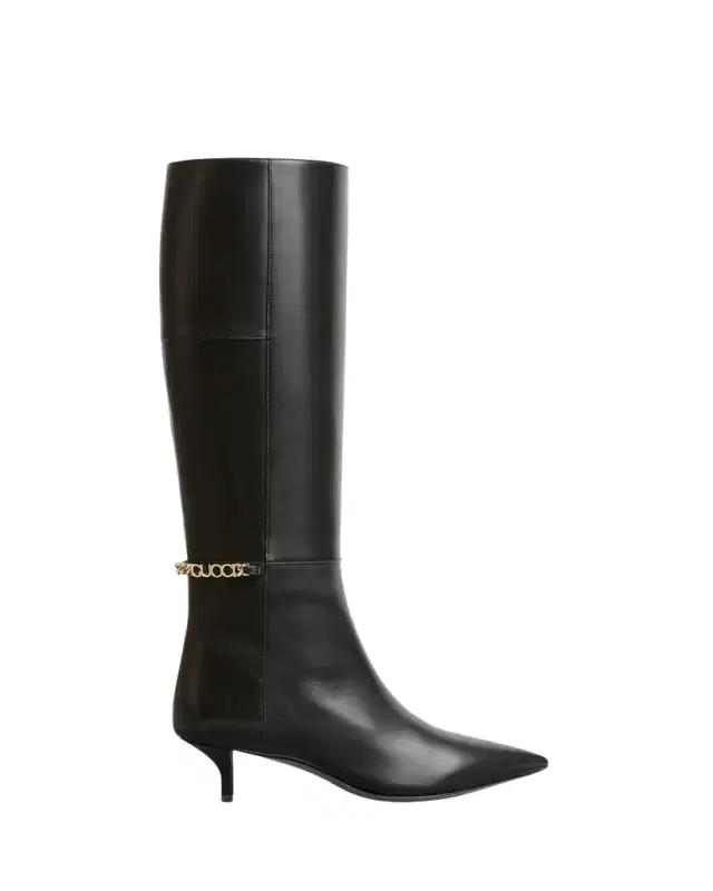 Gucci Signoria Leather Logo Chain Tall Boots