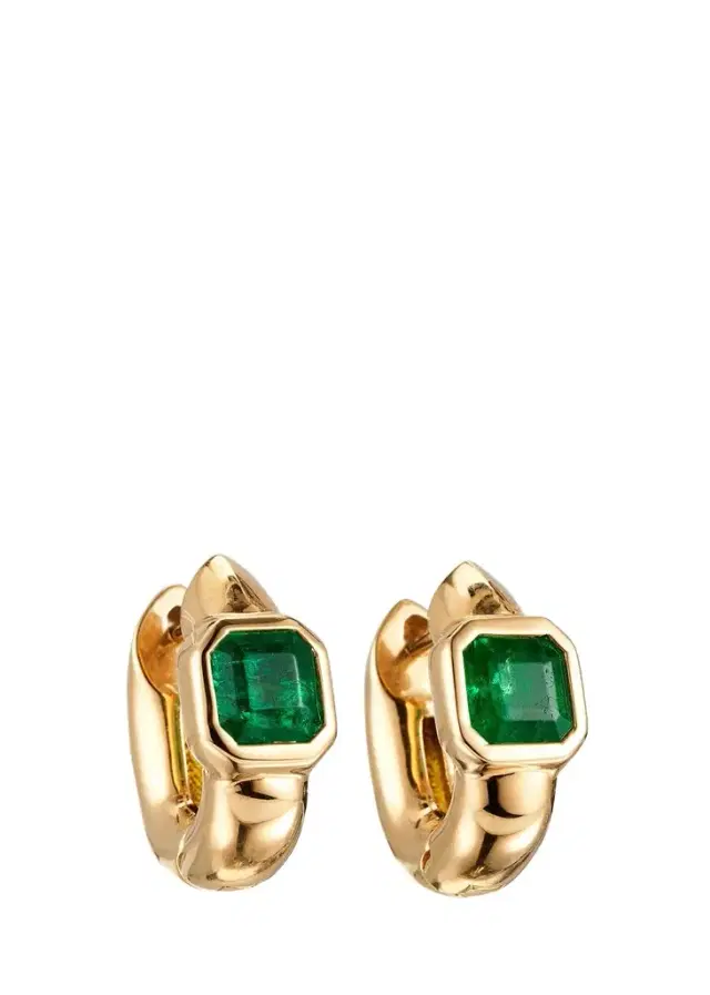 Uniform Object 18K Yellow Gold Tusk Huggie Earrings With Asscher-Cut Stones