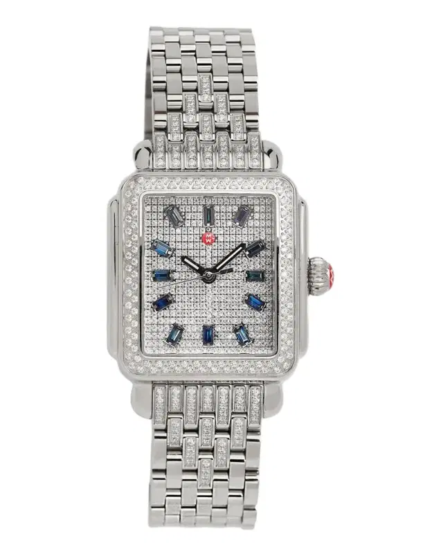 Michele Limited Edition Deco Stainless Steel Sapphire and Pave Diamond Watch