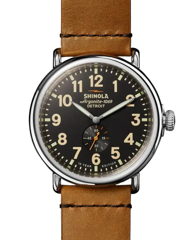 Shinola Men's Runwell 10-Year Leather Strap Watch, 47mm