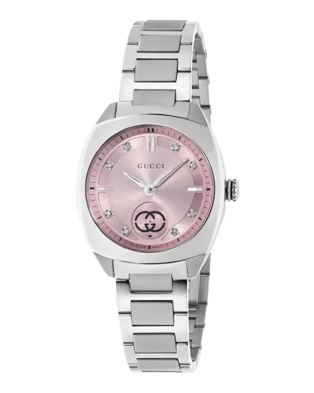 Gucci Interlocking G Small Pink 8 Diamond Stainless Steel Watch with Bracelet Strap