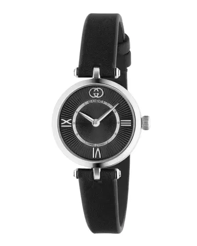 Gucci Stainless Steel Model 2000 24mm Watch with Black Leather Strap | Thumbnail 1