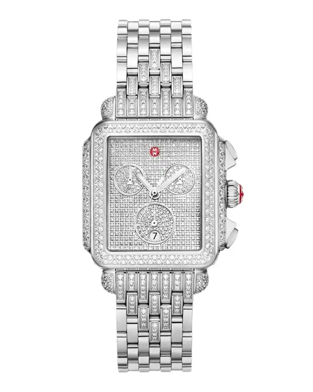 Michele Limited Edition Deco Jubilee Stainless Steel Diamond Pavé Bracelet Watch