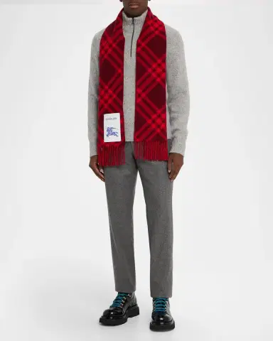 Burberry Men's Check Cashmere Scarf with EKD Label | Thumbnail 2