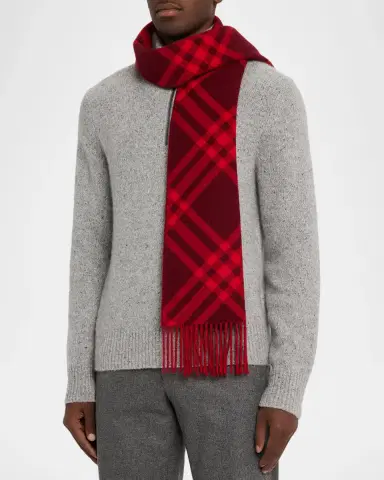 Burberry Men's Check Cashmere Scarf with EKD Label | Thumbnail 3