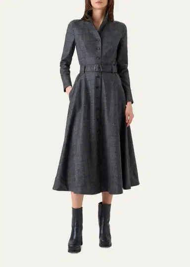 Akris Prince Of Whales Wool Stretch Flannel Belted Midi Shirtdress | Thumbnail 2 Akris Prince Of Whales Wool Stretch Flannel Belted Midi Shirtdress | Thumbnail 2