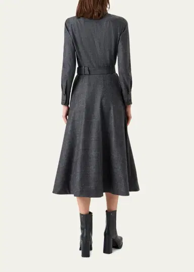 Akris Prince Of Whales Wool Stretch Flannel Belted Midi Shirtdress | Thumbnail 3 Akris Prince Of Whales Wool Stretch Flannel Belted Midi Shirtdress | Thumbnail 3