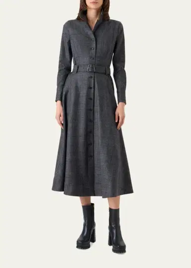 Akris Prince Of Whales Wool Stretch Flannel Belted Midi Shirtdress | Thumbnail 4 Akris Prince Of Whales Wool Stretch Flannel Belted Midi Shirtdress | Thumbnail 4