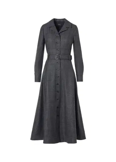 Akris Prince Of Whales Wool Stretch Flannel Belted Midi Shirtdress | Thumbnail 1 Akris Prince Of Whales Wool Stretch Flannel Belted Midi Shirtdress | Thumbnail 1
