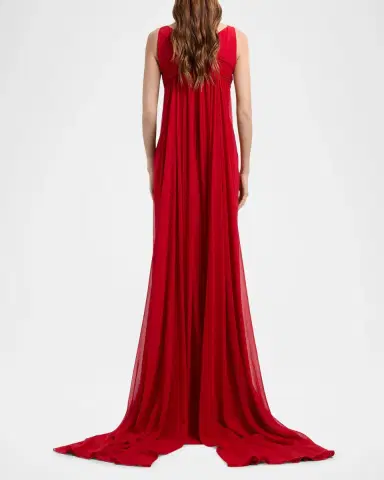 Elie Saab Sleeveless Empire-Waist Silk Cape Trumpet Gown | Thumbnail 2 Elie Saab Sleeveless Empire-Waist Silk Cape Trumpet Gown | Thumbnail 2