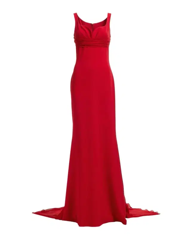 Elie Saab Sleeveless Empire-Waist Silk Cape Trumpet Gown