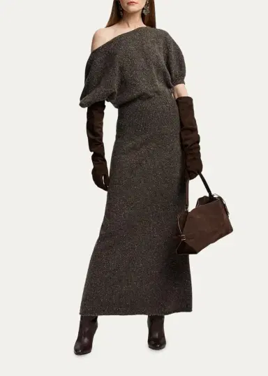 Ralph Lauren Collection Cecie Cashmere-Blend Donegal Off-The-Shoulder Maxi Day Dress | Thumbnail 2