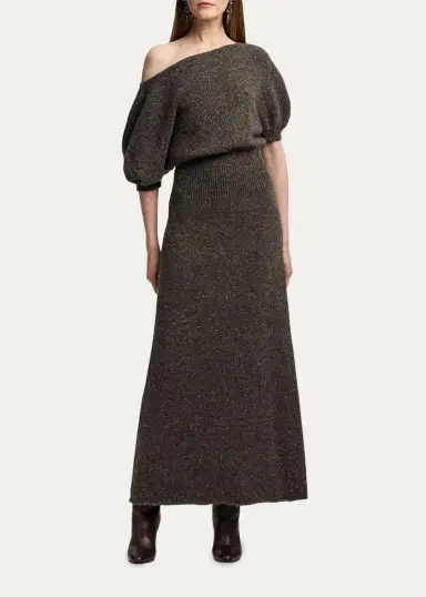 Ralph Lauren Collection Cecie Cashmere-Blend Donegal Off-The-Shoulder Maxi Day Dress | Thumbnail 4