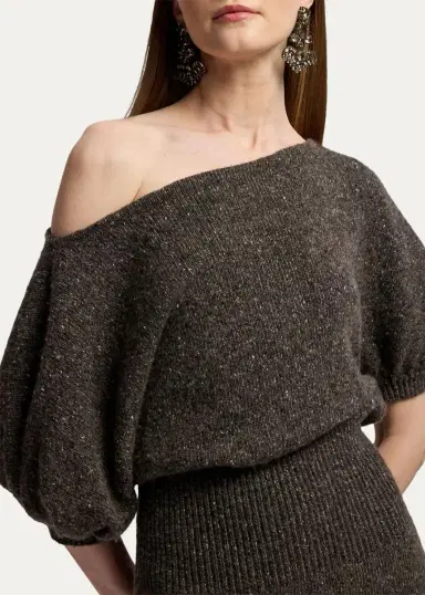 Ralph Lauren Collection Cecie Cashmere-Blend Donegal Off-The-Shoulder Maxi Day Dress | Thumbnail 5