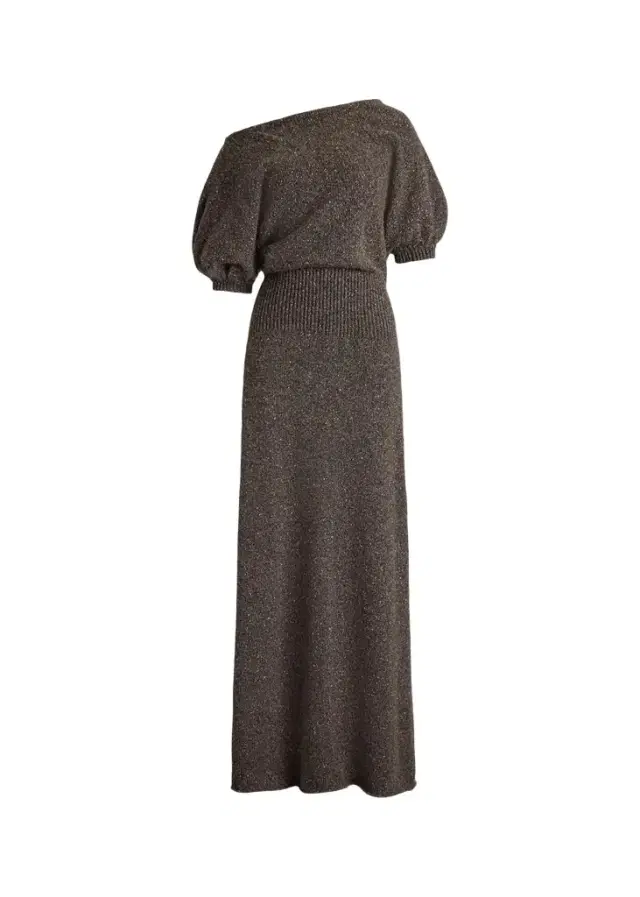 Ralph Lauren Collection Cecie Cashmere-Blend Donegal Off-The-Shoulder Maxi Day Dress