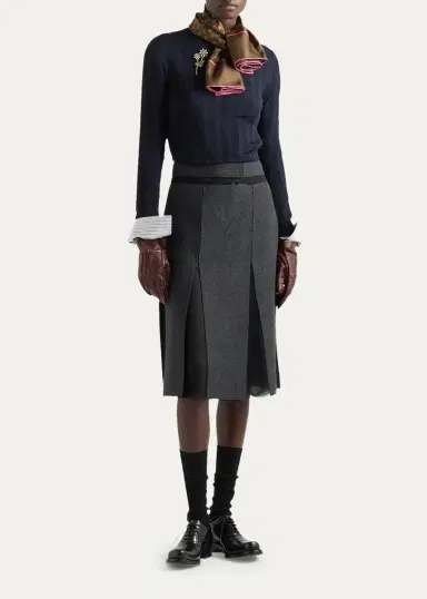 Prada Pleated Wool-Silk Midi Skirt | Thumbnail 2 Prada Pleated Wool-Silk Midi Skirt | Thumbnail 2