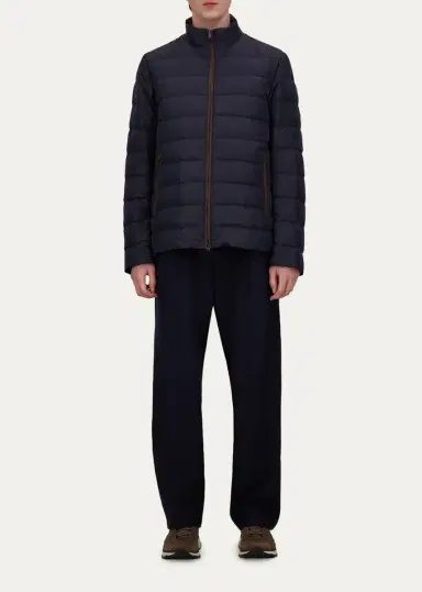 HERNO Men's Suede-Trim Nylon Bomber Jacket | Thumbnail 2