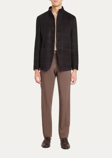 Zegna Men's Cashmere Grid Check Chore Jacket | Thumbnail 2