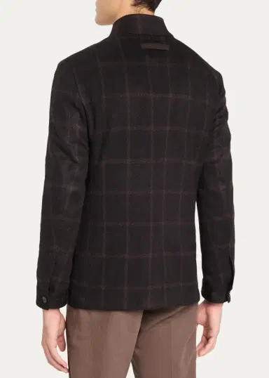 Zegna Men's Cashmere Grid Check Chore Jacket | Thumbnail 3