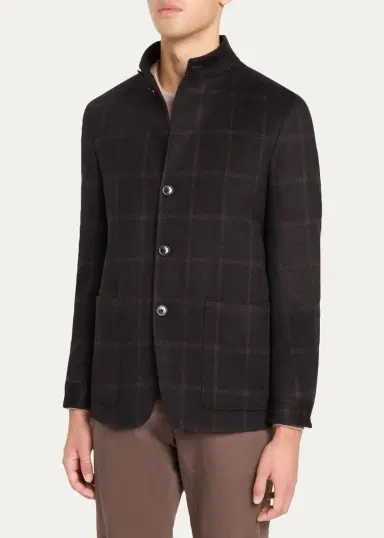 Zegna Men's Cashmere Grid Check Chore Jacket | Thumbnail 4