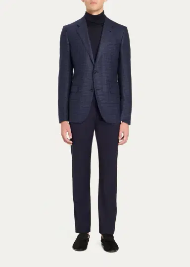 Zegna Men's Wool Micro-Plaid Single-Breasted Sport Coat | Thumbnail 2