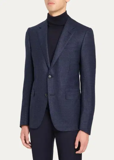 Zegna Men's Wool Micro-Plaid Single-Breasted Sport Coat | Thumbnail 4