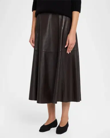 ARMA Eleni Leather A-Line Midi Skirt | Thumbnail 4