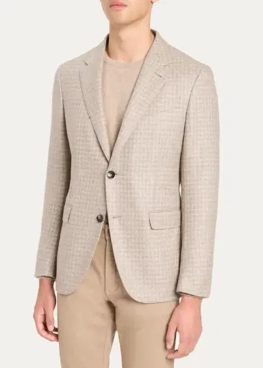 Zegna Men's Cashmere Tonal Houndstooth Single-Breasted Sport Coat | Thumbnail 4 Zegna Men's Cashmere Tonal Houndstooth Single-Breasted Sport Coat | Thumbnail 4