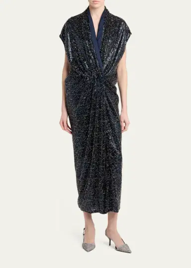 Giorgio Armani Sequined Cap-Sleeve Gathered Dress | Thumbnail 2
