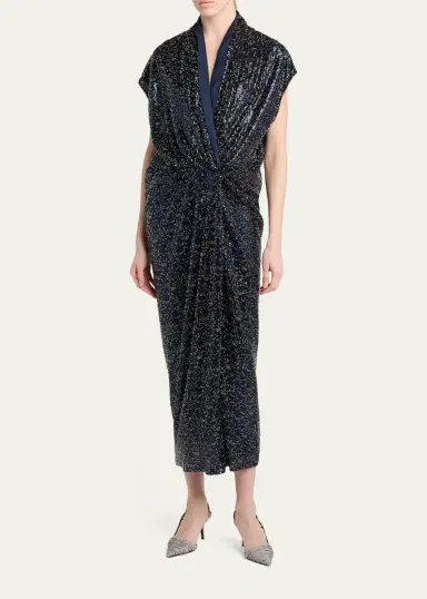 Giorgio Armani Sequined Cap-Sleeve Gathered Dress | Thumbnail 4