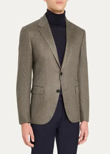 Zegna Men's Cashmere Herringbone Single-Breasted Sport Coat | Thumbnail 4