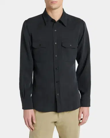 Tom Ford Men's Silk Twill Flap Pocket Button-Down Shirt | Thumbnail 4 Tom Ford Men's Silk Twill Flap Pocket Button-Down Shirt | Thumbnail 4